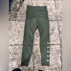 Nike Kids Olive Leggings with White Swoosh